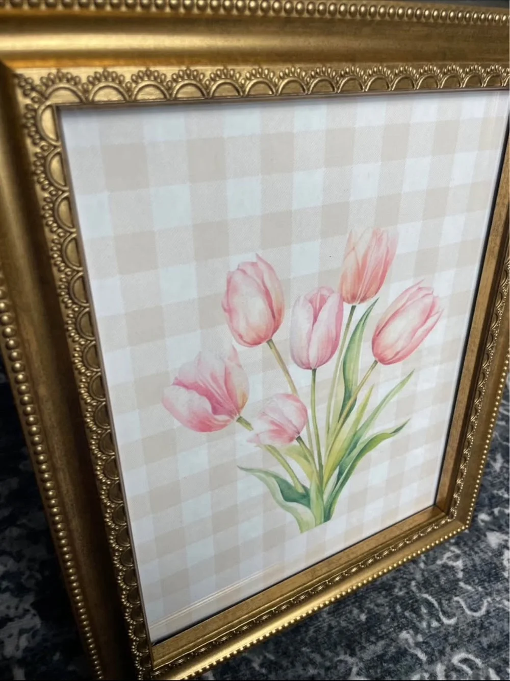 Pink Tulip Wall Art in Gold Frame -